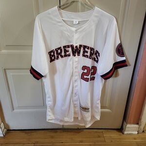 Brewers White and Black Baseball Jersey